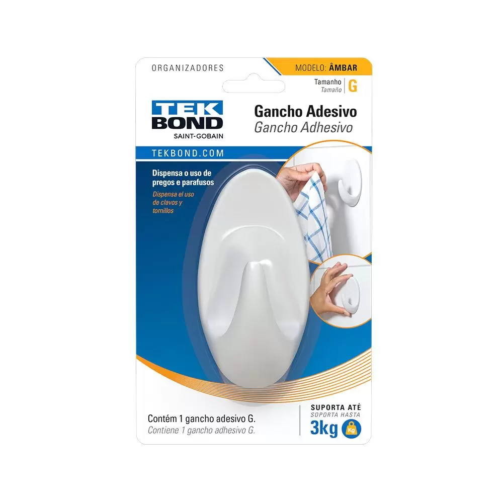 Gancho Adesivo Plastico Ambar TekBond - TAM G