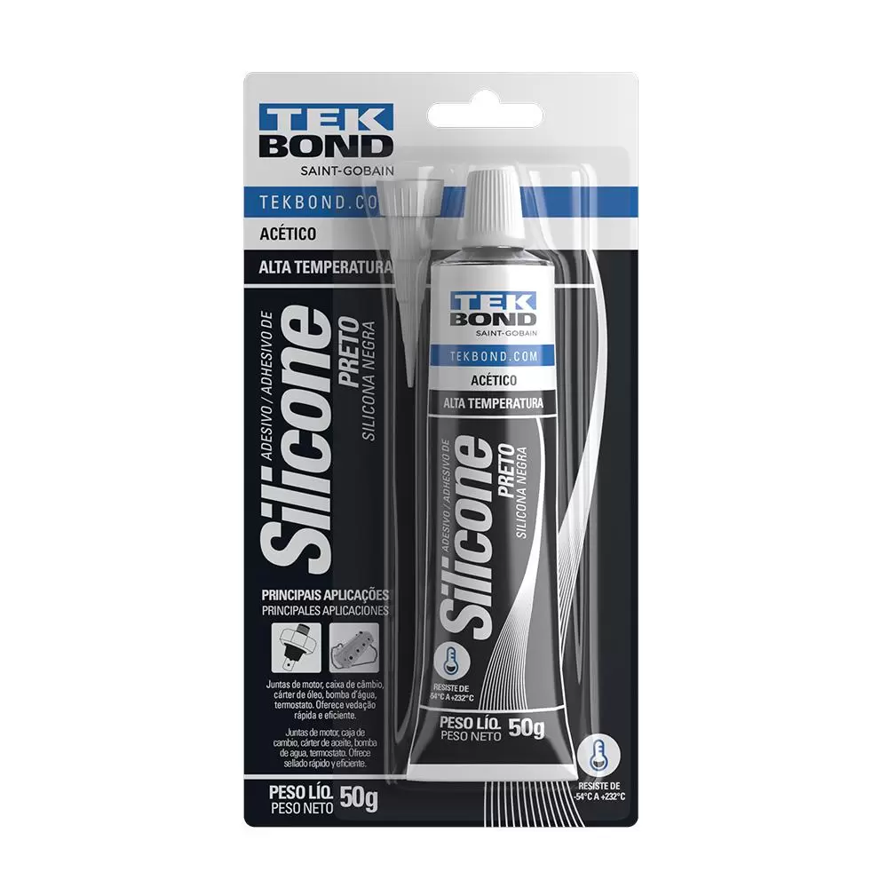 Cola Silicone Acético Alta Temperatura Preto 50G - TekBond